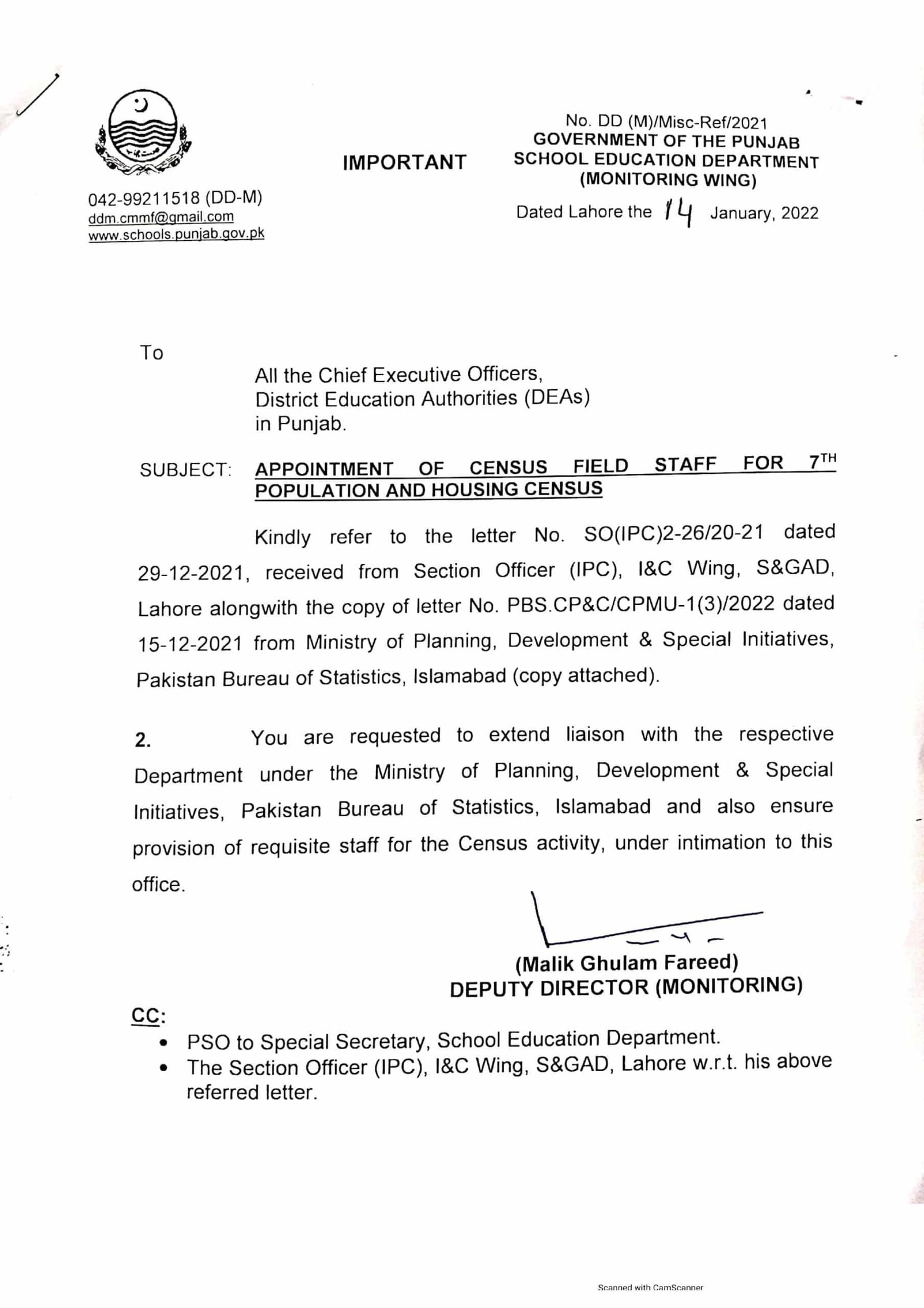 APPOINTMENT OF CENSUS FIELD STAFF FOR 7th POPULATION AND HOUSING CENSUS 2022