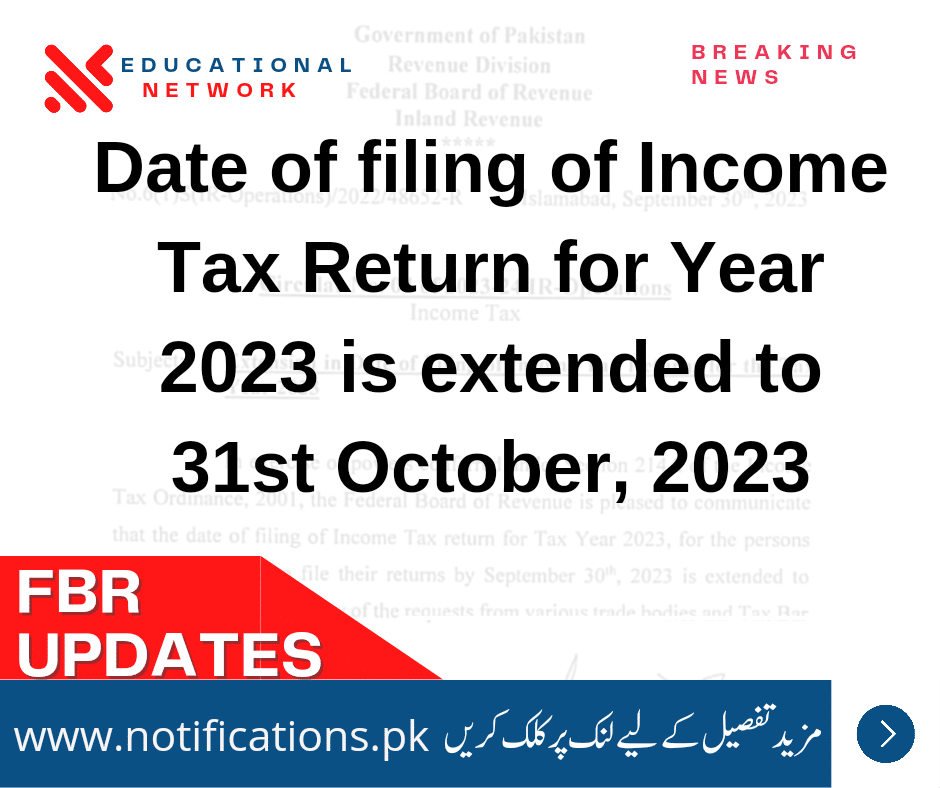 Extension in Date of Filing Of Income Tax Return for the Tax Year 2023